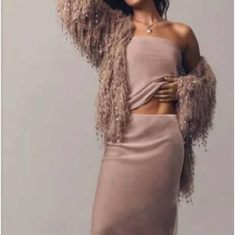 ~ NEW* Anthropologie Lg Tilda Strapless Top Velvet, Lt Mauve Muted Grayish Blush - Picture 4 of 16